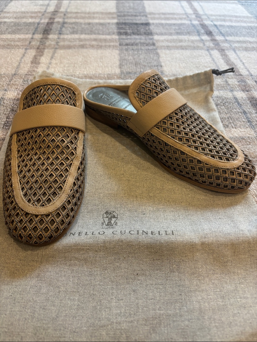 Brunello Cucinelli Woven Leather Slip-On Loafers in Taupe